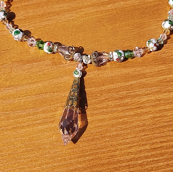 Handmade Swarovski Crystal and Cloisonne Beaded Necklace and Earring Set - Picture 3 of 4